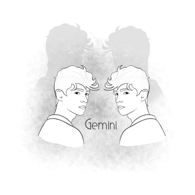 Zodiac sign Gemini - Black and white lineart by Red Fody