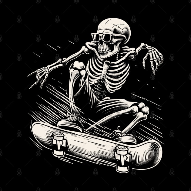 Skeleton Playing Skateboard by Yopi