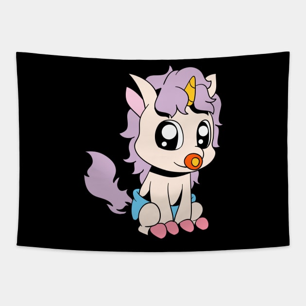 Kawaii Baby Unicorn Tapestry by Modern Medieval Design