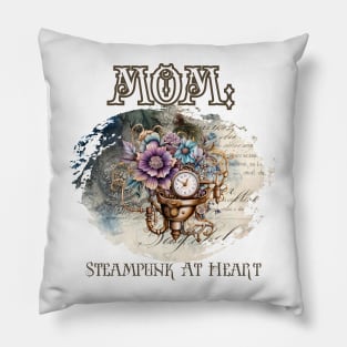 Mom: Steampunk At Heart Vintage Floral Clock Pillow