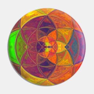 Mosaic Kaleidoscope Flower Purple Orange and Green Pin