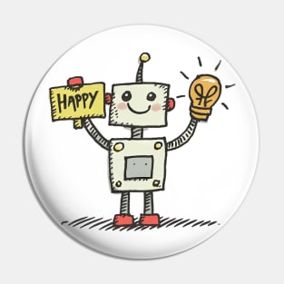 Cute Happy Robot Pin