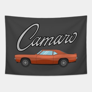 Chevy Camaro Illustration Orange with logo Tapestry