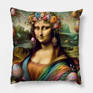 Easter Elegance: Mona Lisa with Easter Egg Pillow