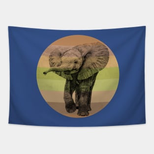 Cute Baby Elephant on Retro-style Sunset in Africa Colors Tapestry