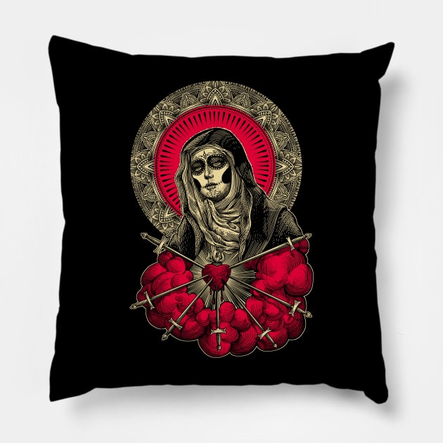 Virgin Muerte Pillow by Tonymidi Artworks Studio