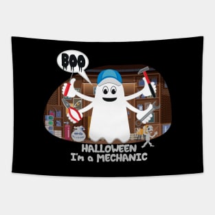 BOO Mechanic dressed as a GHOST - Ghost cute Halloween Tapestry