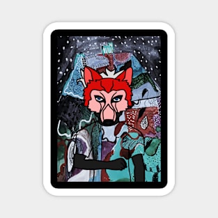 Mysterious Male Character with Animal Mask in a Blue-themed Night Magnet