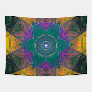 Mosaic Kaleidoscope Flower Blue Yellow and Pink Tapestry