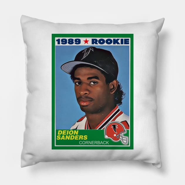 Retro Deion Rookie Card Pillow by darklordpug