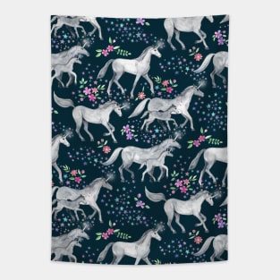 Unicorns and Stars on Dark Teal Tapestry