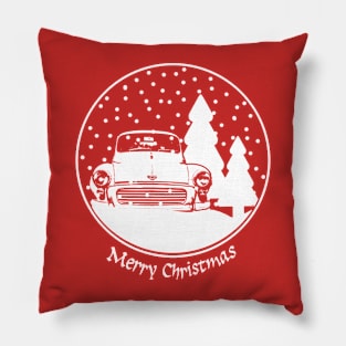 Morris Minor vintage British classic car Christmas snow globe Pillow