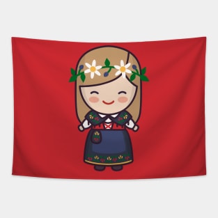 Cute Swedish Village Girl in Traditional Clothing Cartoon Tapestry