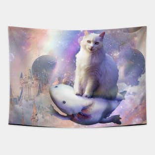 Space Galaxy Cat Riding Axolotl Tapestry