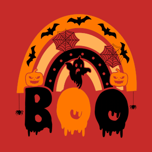 BOO | Halloween | With Ghost, Bats, Fun Rainbow And Jack-O-Lanterns T-Shirt