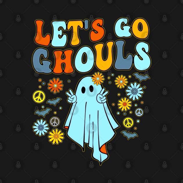 Retro let's go ghouls groovy floral ghost halloween boo by masterpiecesai