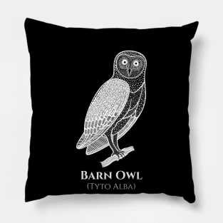 Barn Owl with Common and Latin Names - black and white bird design Pillow