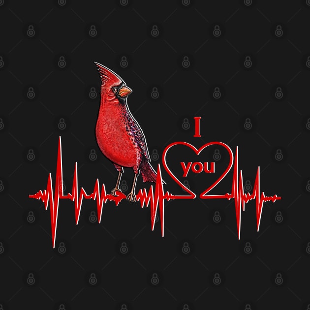 Red Cardinal bird heartbeat I love you by Artardishop