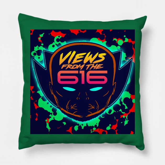 Green & Red Views From The 616 Logo (Front Only) Pillow by ForAllNerds