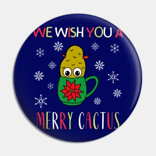 We Wish You A Merry Cactus - Small Christmas Cactus In Poinsettia Mug Pin