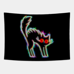 Black Cat Glitch Electric Shocked Neon Glow Tapestry