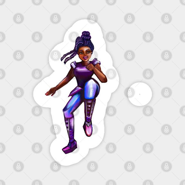 Black anime superhero brown eyed girl from outer space doing a high knee kick ! beautiful  black girl with Afro hair, brown eyes, Cherry pink lips and dark brown skin. Hair love ! Magnet by Artonmytee