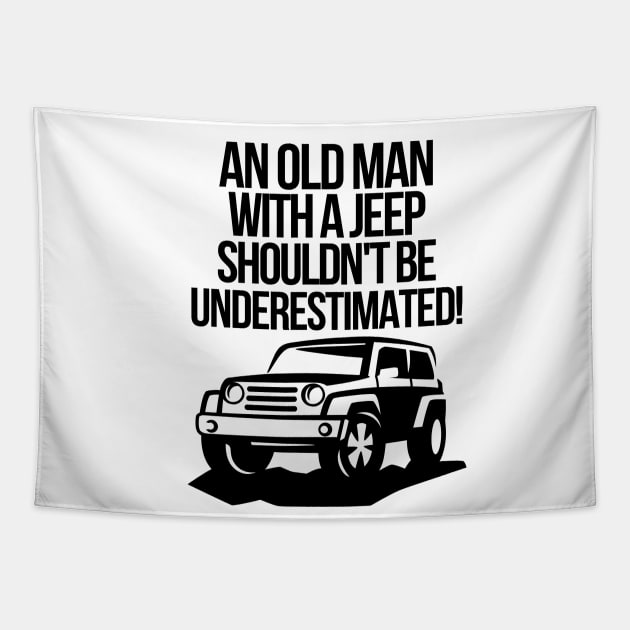 An old man with a jeep shouldn't be underestimated. Tapestry by mksjr