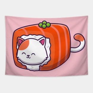 Cute Cat Sushi Salmon Tapestry