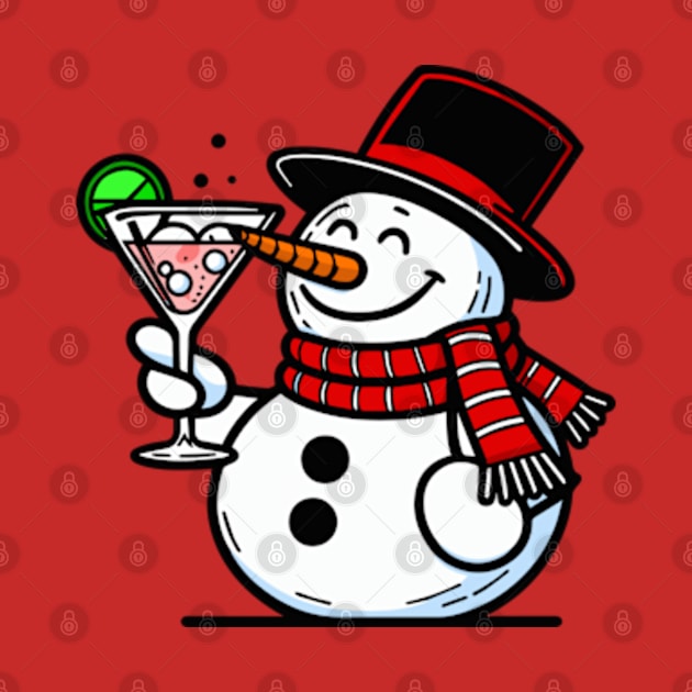 Snowman drinking a Cocktail by ArtFactoryAI