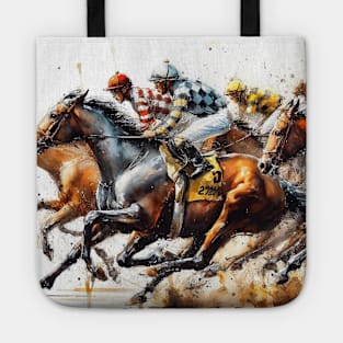 Artistic illustration of horses neck and neck in a horse race. Tote