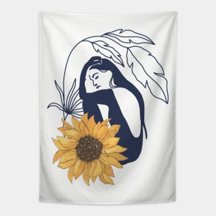 Sunflower Women Illustrations Tapestry