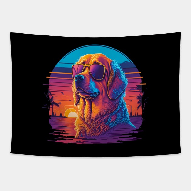 cute golden retriever dog in sunglasses Tapestry by sukhendu.12