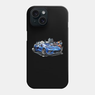 Blue C8 Corvette Street Scene supercar race car muscle car sportscar Rapid Blue Riptide Blue Elkhart Lake Blue Corvette C8 Phone Case