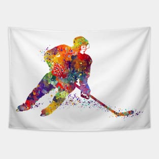 Girl Ice Hockey Player Watercolor Tapestry