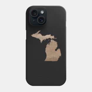 MICHIGAN Silhouette in Burlap Texture by Cherie(c)2021 Phone Case