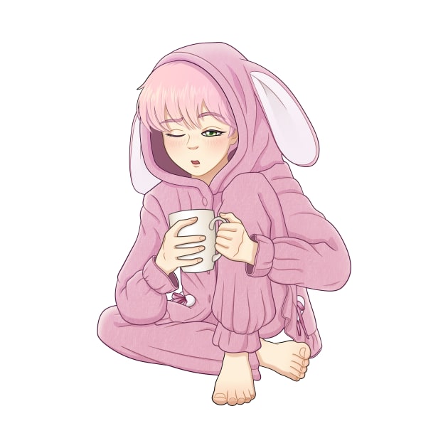 Pink haired boy in a pink bunny pajamas by Zoryan Kvit