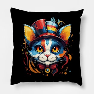 Clown cat funny vintage fantasy hatter. Cat clown Pillow