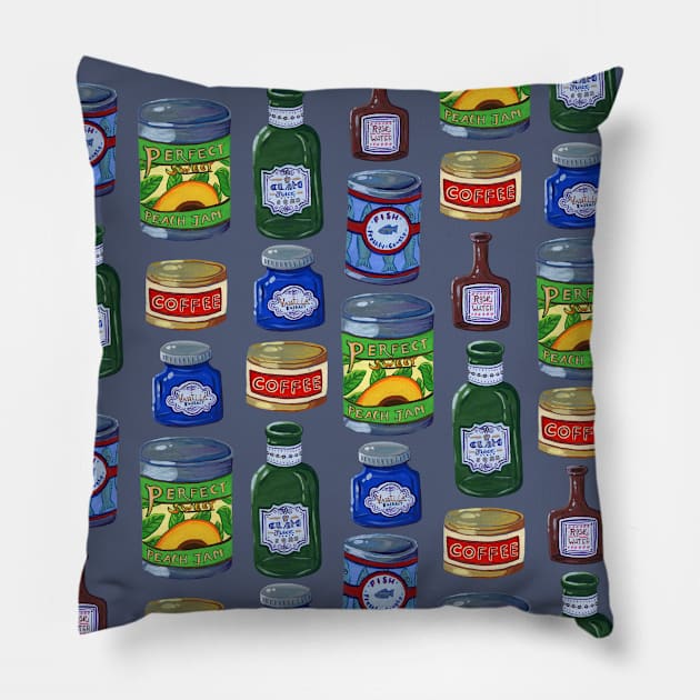 Hand-painted Vintage Cans and Jars Pillow by paintedpansy