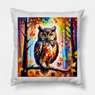 Owl in forest illustrated artwork Pillow