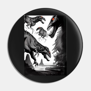 SCARY BLACK AND WHITE RED EYED DINOSAURS Pin