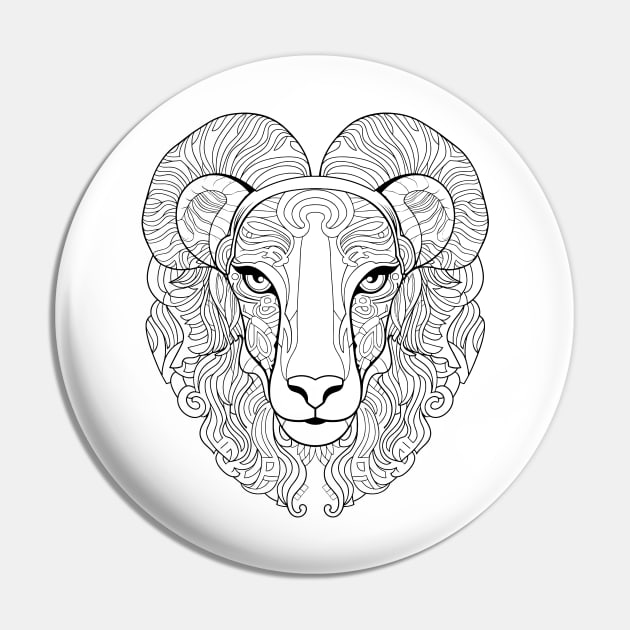 Majestic Ram Line Art: Swirling Horns Design Pin by AmandaOlsenDesigns