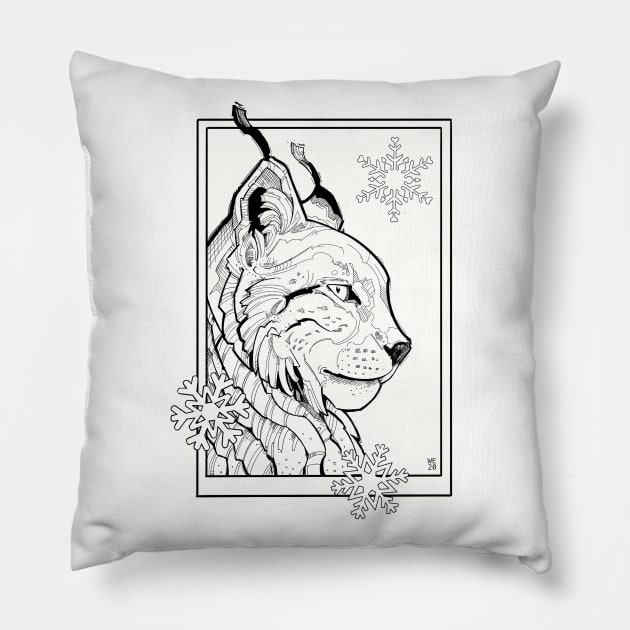 lynx cat with snowflakes Pillow by weilertsen