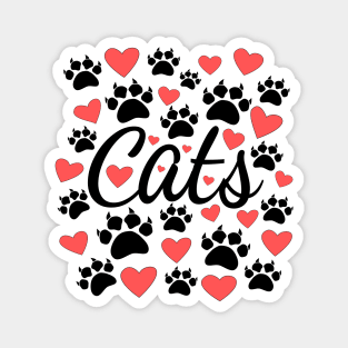 Cat Paws And Red Hearts Typography Magnet