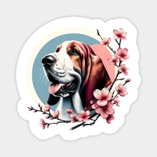 Joyful Grand Basset Griffon Vendeen with Spring Cherry Blossoms Magnet