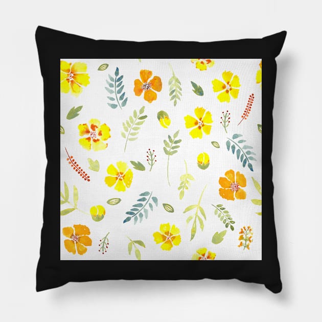 Yellow country floral in watercolour Pillow by FrancesPoff