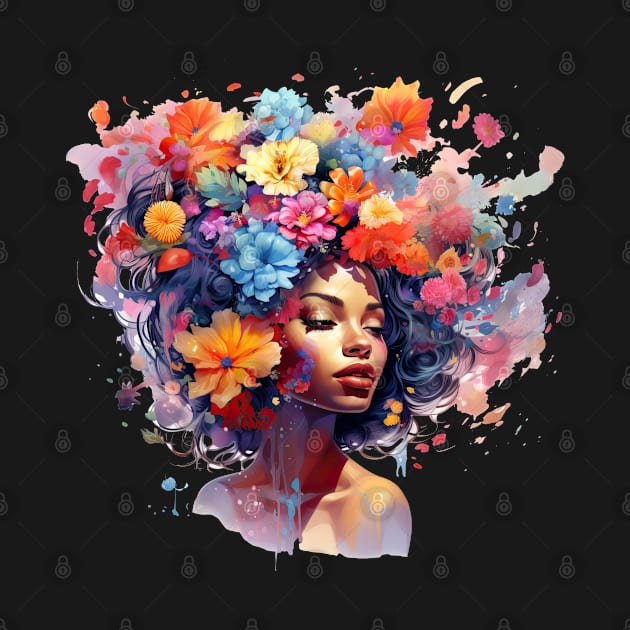 Woman with flowers on her head by RosaliArt