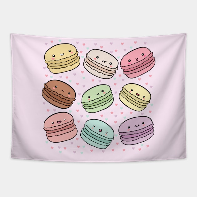 Kawaii pastel macarons Tapestry by Yarafantasyart