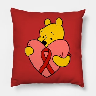 Yellow Bear Hugging an Awareness ribbon (red) Pillow