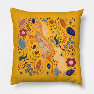 folk horse flower hand drawn Pillow