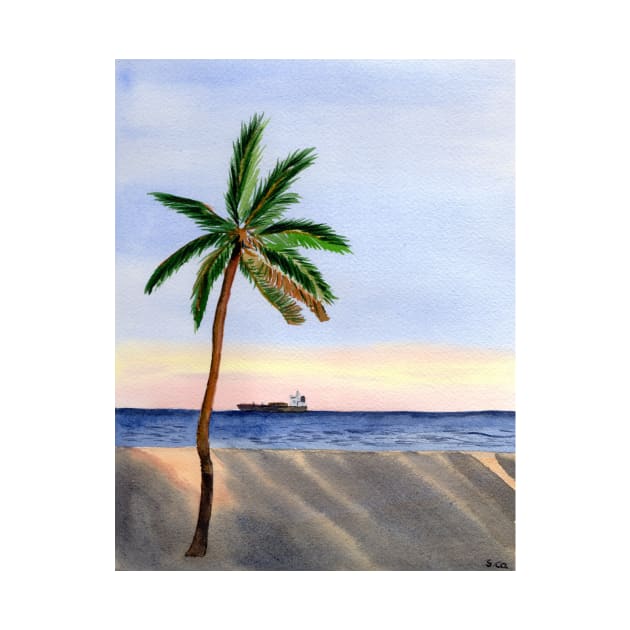 Single Palm Tree at the Beach during sunset by Sandraartist